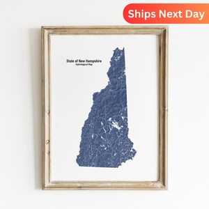 New Hampshire Hydrology Map of New Hampshire Rivers and Lakes Wall Art for New Hampshire Nature Lover Gift