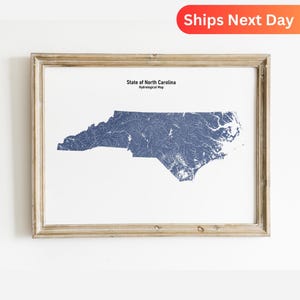 North Carolina Hydrology Map of North Carolina Rivers and Lakes Wall Art for North Carolina Nature Lover Gift