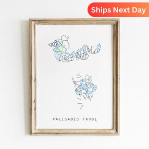 Palisades Tahoe Ski Trail Karte Poster, Tahoe Ski Dekor, Berg Kunstdruck, Wintersport Wandkunst, Ski Resort Karte Drucken, Skiing Piste Art