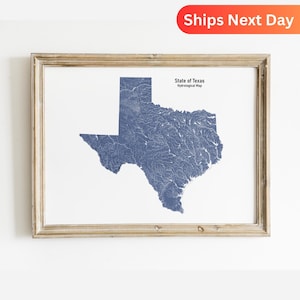 Mapa hidrológico de Texas: arte mural de ríos y lagos para los amantes de la naturaleza.