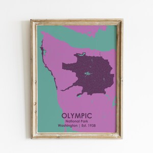 Olympischer Nationalpark Karte, Geschenk für Reisende, olympischer PN Kunstdruck, Washington Wandkunst, moderne Karte Kunst, Nationalpark Dekor