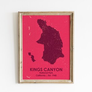 Mapa do Parque Nacional das Montanhas Kings Canyon, Presente para Viajantes, Impressão Artística do Parque Nacional Kings Canyon, Arte de Parede da Califórnia, Arte de Mapa Moderna, Decoração de Parque Nacional