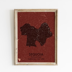 Sequoia National Park Karte, Reisende Geschenk, Sequoia PN Kunstdruck, Moderne Karte Kunst, National Park Dekor