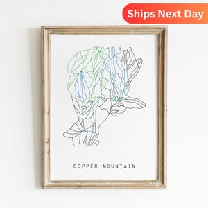 Kupfer Berg Ski Weg Karte Poster, Kupfer Ski Dekor, Berg Kunst Druck, Wintersport Wandkunst, Ski Urlaubsort Karte Drucken, Ski fahren Spur Kunst