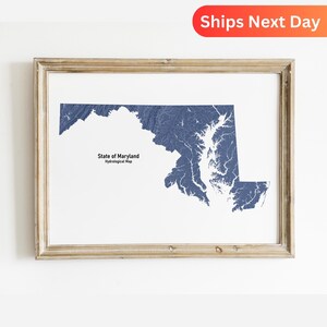 Maryland Hydrology Karte von Maryland Flüsse und Seen Wandkunst für Maryland Naturliebhaber Geschenk