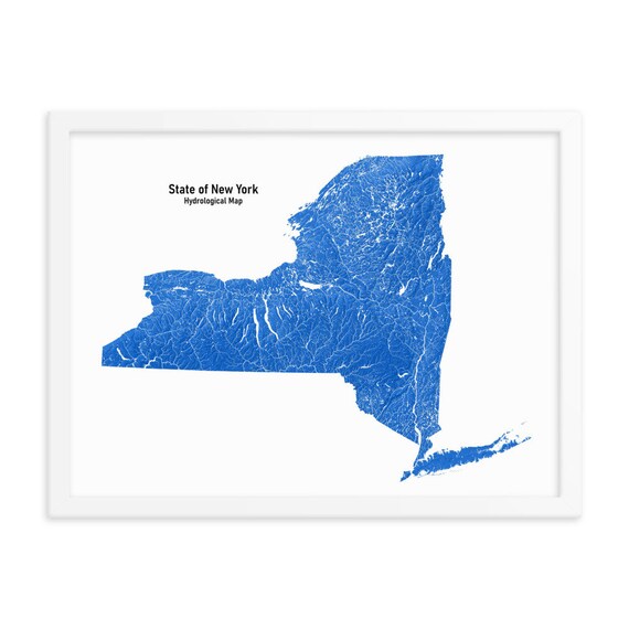 Hydrology Map New York Wall Art Map Art Print Rivers and - Etsy