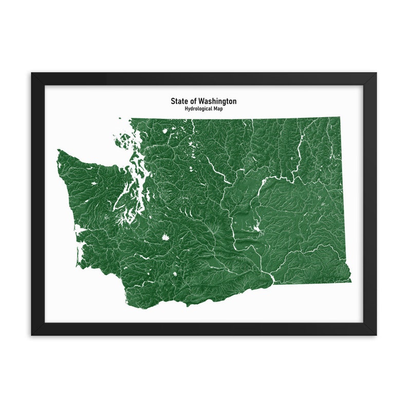 Hydrology Map Washington Wall Art Map Art Print Rivers and Lakes Art ...