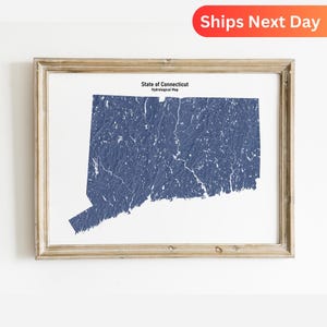 Connecticut Hydrology Map of Connecticut Rivers and Lakes Wall Art for Connecticut Nature Lover Gift