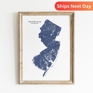 New Jersey Hydrographie Karte von New Jersey Flüsse und Seen Wandkunst für New Jersey Naturliebhaber Geschenk