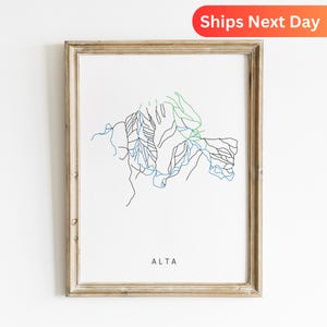 Alta Ski Spur Karte Poster, Alta Ski Dekor, Berg Kunstdruck, Wintersport Wandkunst, Karte des Skiortes Ski fahren, Ski fahren
