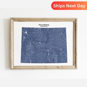 Wyoming Hydrology Map of Wyoming Rivers and Lakes Wall Art for Wyoming Nature Lover Gift