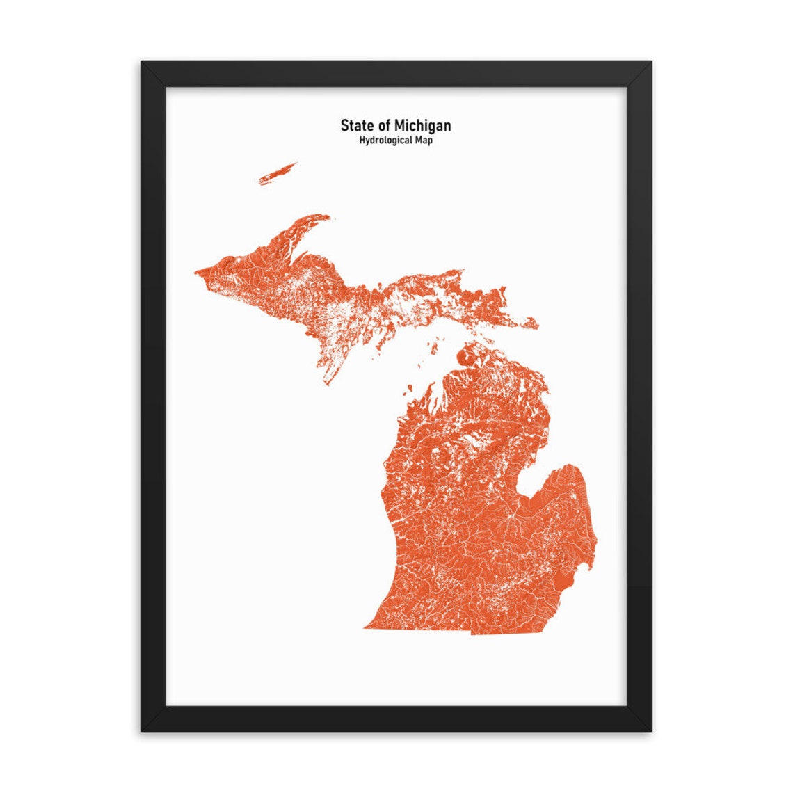 Hydrology Map Michigan Wall Art Map Art Print Rivers and - Etsy