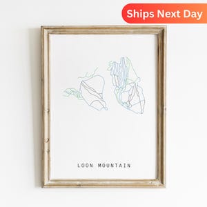 Loon Mountain Ski Track Karte Poster, Loon Mt. Ski Dekor, Berg Kunstdruck, Wintersport Wandkunst, Karte des Skiortes Ski fahren, Loon Mt