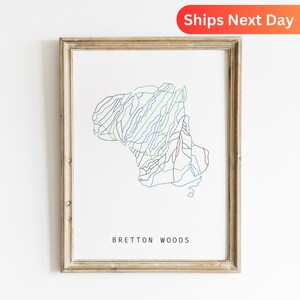 Bretton Woods Skitip Karte Poster, Bretton Woods Dekor, Berg Kunstdruck, Wintersport Wandkunst, Karte des Skiortes Ski fahren, Ski fahren