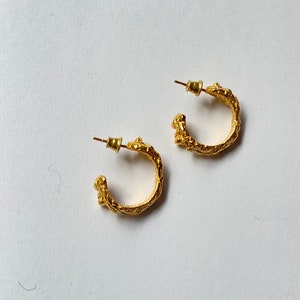 Textured hoop earrings 24 CARAT Gold plated silver mini hoops Vintage solid 24k gold modern hoop earrings Jewellery gift for her image 4