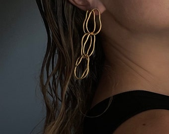 Chain earrings - 24k gold plated earrings - Party gold plated earrings - Gift for her - Long dangle earrings