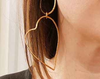 Coctail Party Dangle Earrings, Hear Gold Statement jewelry