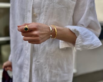 Gold Green Gemstone Ring | Vintage-Style Handmade Statement Ring | Chunky Gold Ring for Women | Unique Jewelry Gift
