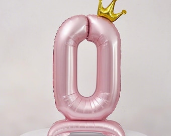 Globo con número de corona rosa de 35 pulgadas: decoración para fiestas de cumpleaños infantiles