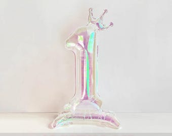 Palloncino numero 32" con corona, trasparente e colorato, decorazione per feste D115