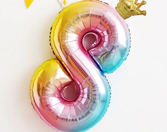 32" Crown Number Balloon: Rainbow Birthday Party Decoration