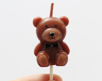 2"  Birthday Candles Cake Decorations bear candles birthday party brown white B122