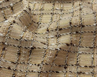 Khaki Tweed Fabric, Check Tweed Boucle Fabric For Suit Coat, Dress Haute Couture 57 inches Width