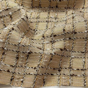 Khaki Tweed Fabric, Check Tweed Boucle Fabric For Suit Coat, Dress Haute Couture 57 inches Width