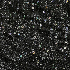 Rainbow Sequins Black  Tweed Fabric, Tweed Boucle Fabric  For Suit Coat, Dress Haute Couture 59 inches Width