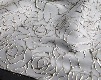 Luxury Flora Jacquard Fabric, Gold Embroidered Embossed Brocade, Rose Damask For Haute Couture, Upholstery, Dress 55 inches width