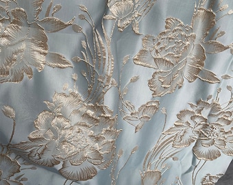 Luxury Gold Embroidered Jacquard Fabric, Embossed Flora Damask Brocade For Upholstery, Dress  DIY fabric 57 inches width