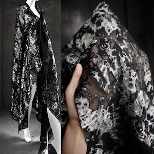 Stunning Black Jacquard Fabric, Sliver Grey Lace Brocade Damask For Clothing, Dress DIY fabric 51 inches width