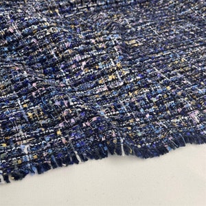 Royal Blue Tweed Boucle Fabric, Woven Dense Tweed Fabric For Suit Coat Fabric 57 inches width