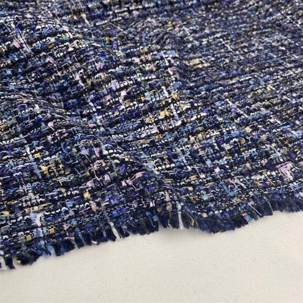 Tissu boucle en tweed bleu royal, tissu en tweed dense tissé pour tissu de manteau de costume de 57 pouces de largeur