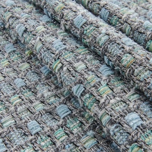 Sparkling Tweed Fabric, Color Block Tweed Boucle Fabric with Sliver Metalized Yarn For Suit Coat, Dress, Haute Couture 57 inches Width