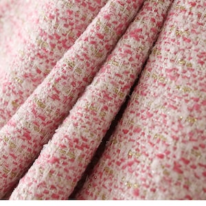 Lovely Pink Tweed Fabric, Wool Tweed Fabric with Gold Thread  For Suit Coat, Dress Haute Couture 59inches Width