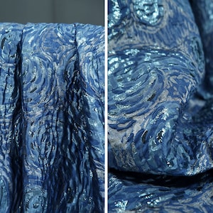 Sparkling Royal Blue Jacquard Fabric, Exquisite Emboss Brocade, Pelated Damask Fabric For upholstery, Dress  DIY fabric 55 inches width