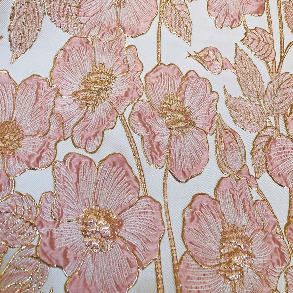 Roze flora-jacquardstof, prachtig reliëfbrokaat, bloesemdamaststof voor bekleding, jurk DIY-stof 57 inch breed