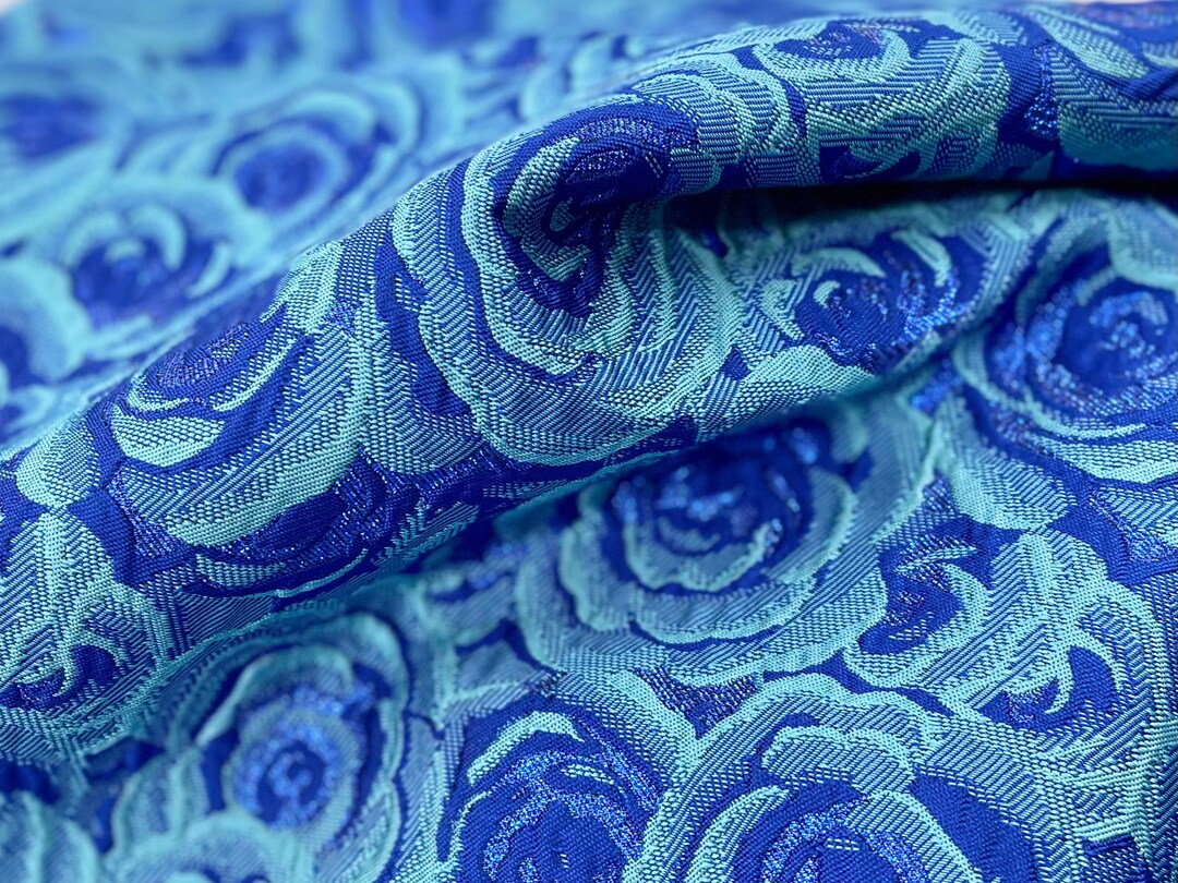 Blue Floral Emboss Jacquard Fabric, Exquisite Rose Brocade,royal Blue Damask Fabric for