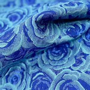 Blue Floral Emboss Jacquard Fabric, Exquisite Rose Brocade,Royal Blue Damask Fabric For upholstery, Dress  DIY fabric 57 inches width