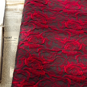 Red Rose Emboss Jacquard Fabric, Flora Brocade,Damask Fabric For Haute Couture Dress Upholstery, DIY fabric 63 inches width