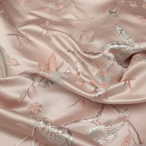 Luxury Pink Jacquard Brocade Fabric, Chinese Style Magpie Brocade Damask with Gold Embroidery For Dress  DIY fabric 57 inches width