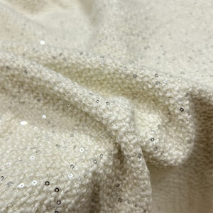 Elegant Wool Tweed Boucle Fabric, Sequins Woollen Woven Fabric, Tweed Dress Fabric Suit Coat Fabric 57 inches Width