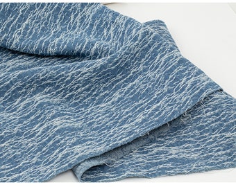 Tela a rayas rasgadas, tela vaquera de algodón con textura desgastada, jacquard vaquero para prendas de moda, alta costura, 65 pulgadas de ancho.
