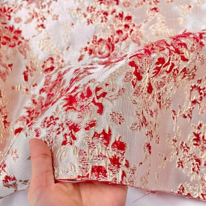 Red and Gold Jacquard Fabric, 3D Emboss Flora Brocade, Court Style Damask For Haute Couture, Upholstery, Dress  DIY fabric 57 inches width