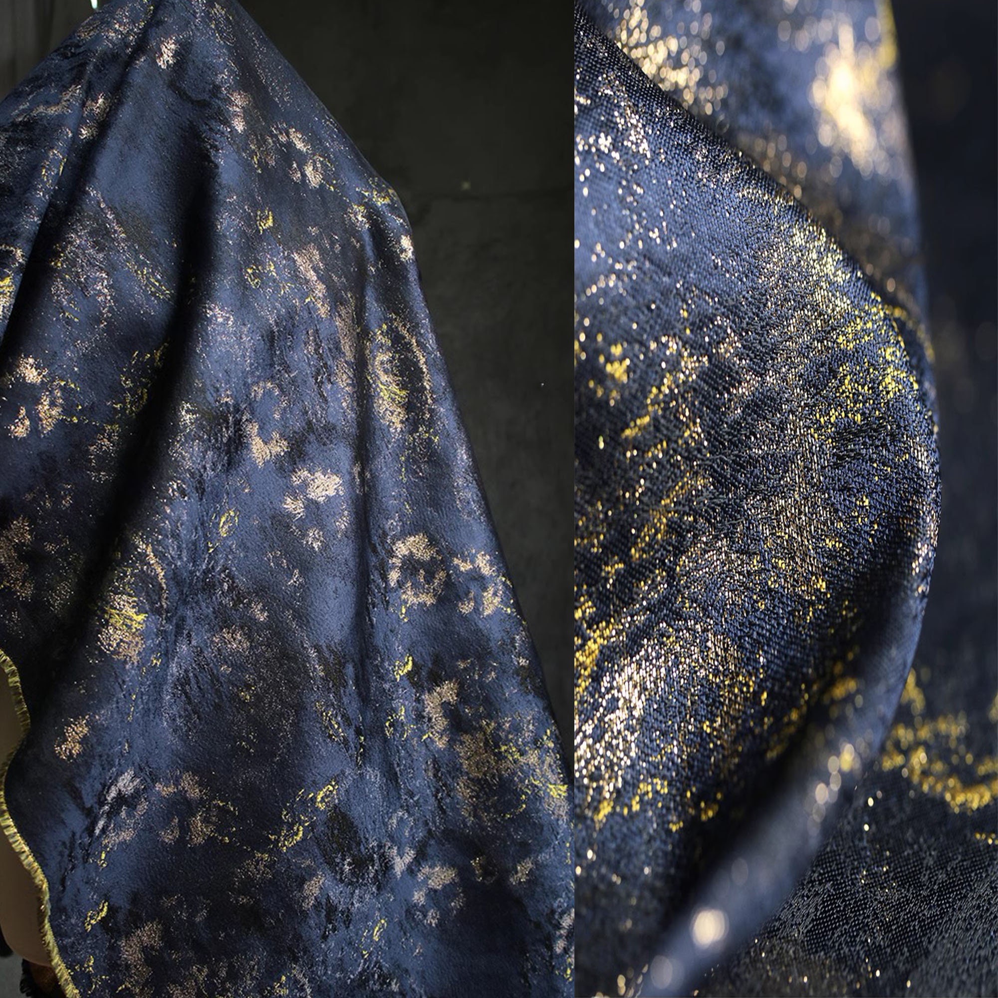 Vintage Dark Green Gold Jacquard Fabric, Double Face Gold