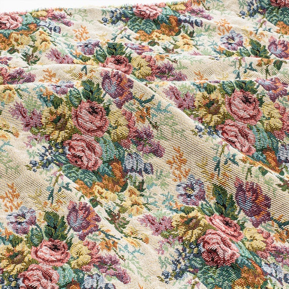 Vintage Rose Floral Jacquard Fabric, Thick Upholstery Fabric, Home