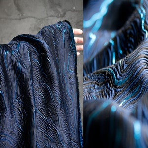 Sparkling Royal Blue Jacquard Fabric, Metallic Blue Thread Brocade, Double Face Damask For Haute Couture, Upholstery, Dress  57 inches width