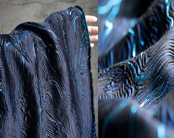 Sparkling Royal Blue Jacquard Fabric, Metallic Blue Thread Brocade, Double Face Damask For Haute Couture, Upholstery, Dress  57 inches width