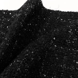 Sparkling Black Tweed Fabric by the Yard, Shiny Yarns Tweed Boucle Fabric with Sequins For Jacket, Suit Coat 59inches width image 9